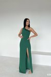 Yeşil Scuba Krep Kumaş Tek Omuzlu Otriş Detay Yırtmaçlı Uzun Abiye Elbise