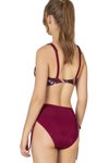 Bordo Desenli Büyük Beden Balenli Destekli Bikini Takım