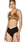 Kahverengi Düğüm Detaylı Kruvaze Toparlayıcı Bikini Takım