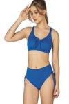 Mavi Büyük Beden Balenli Destekli Bağlama Detaylı Bikini Takım