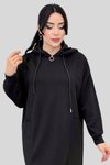 Siyah Yakası Fermuarlı Dik Yaka Kapşonlu Uzun Spor Elbise