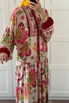 Bordo Viskon Önden Düğmeli Desenli Yazlık Elbise
