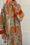 Orange Viskon Önden Düğmeli Desenli Yazlık Elbise