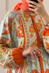 Orange Viskon Önden Düğmeli Desenli Yazlık Elbise