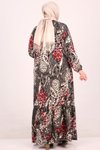 Desen Pembe Büyük Beden Eteği Fırfırlı Kristal Elbise