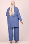 İndigo Büyük Beden Airobin Kimono Pantolonlu Takım