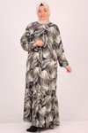 Palmiye Büyük Beden Eteği Fırfırlı Kristal Desen Bej Elbise