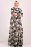 Palmiye Büyük Beden Eteği Fırfırlı Kristal Desen Bej Elbise