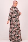 Palmiye Desen Pembe Büyük Beden Eteği Fırfırlı Kristal Elbise
