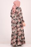 Palmiye Desen Pembe Büyük Beden Eteği Fırfırlı Kristal Elbise