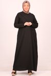 Siyah Büyük Beden Düğme Detaylı Bürümcük Elbise