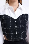 Siyah Beyaz Straplez Görünümlü Bluz Gömlek