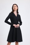 Siyah Yaka Detaylı Midi Elbise