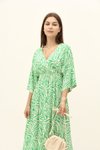 Yeşil Kruvaze Yaka Midi Elbise