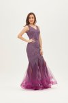 Lavanta Glitter Sim Desenli Tül Etekli Uzun Abiye Elbise