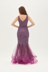 Lavanta Glitter Sim Desenli Tül Etekli Uzun Abiye Elbise