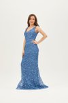 Mavi Glitter Sim Desenli Balık Model Uzun Abiye Elbise