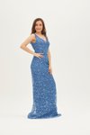 Mavi Glitter Sim Desenli Balık Model Uzun Abiye Elbise