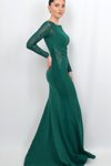 Yeşil Renk Kolları Ve Beli Dantel Detaylı Uzun Abiye Elbise