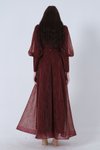 Bordo Balon Kol Vintage Abiye Elbise