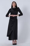 Siyah Bel Ve Yaka Taş İşlemeli Yırtmaç Detaylı Abiye Elbise
