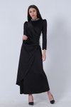 Siyah Bel Ve Yaka Taş İşlemeli Yırtmaç Detaylı Abiye Elbise