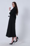 Siyah Yaka Manşet Garnili İnci Saçak Detaylı Elbise