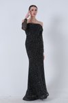 Straplez Siyah Taş İşlemeli Uzun Abiye Elbise