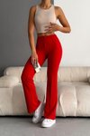 Kırmızı İthal Krep Full Likralı Çımalı Pantolon