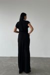 Siyah Sandy Kumaş Kruvaze Yırtmaçlı Uzun Abiye Elbise
