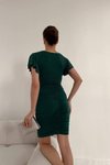 Zümrüt Yeşili Sandy Kumaş Kruvaze Yaka Vatkalı Drape Detay Mini Elbise