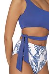 Mavi Yüksek Bel Yan Bağlama Detaylı Desenli Bikini Takım