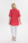 Kırmızı Fuşya Renk Büyük Beden Salaş Model Pamuklu Kumaş Yandan Yırtmaçlı Tshirt