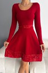 Kırmızı Renk Uzun Kol Kaşkorse Kumaş Mini Elbise