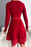 Kırmızı Renk Uzun Kol Kaşkorse Kumaş Mini Elbise