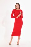 Kırmızı Uzun Kol Örme Kaşkorse Kumaş Boy 135cm Elbise