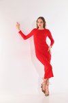 Kırmızı Uzun Kol Örme Kaşkorse Kumaş Boy 135cm Elbise