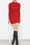 Kırmızı Yarım Yaka Renk Uzun Kol Standart Sml Uyumlu Boy 80cm Mini Triko Elbise