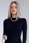 Siyah Esnek Kaşkorse Kumaş Dik Yaka Uzun Kollu Ofis Mini Elbise