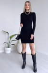 Siyah Esnek Kaşkorse Kumaş Dik Yaka Uzun Kollu Ofis Mini Elbise