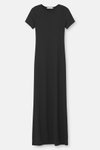 Siyah Fitilli Kaskorse Kumaş Kısa Kollu Vücuda Oturan Uzun 135cm Elbise