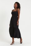 Siyah Gipeli Askılı Kat Dokuma Viskon Kumaş (135cm) Uzun Elbise