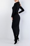 Siyah Renk Balıkçı Yaka Fitilli Uzun Kol Triko Elbise