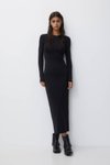 Siyah Renk Fitilli Kaşkorse Kumaş Uzun Kollu 135cm Elbise