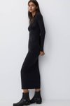 Siyah Renk Fitilli Kaşkorse Kumaş Uzun Kollu 135cm Elbise