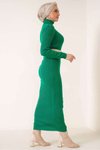 Yeşil Fitilli Renk Kaşkorse Kumaş Balıkçı Yaka 135cm Elbise