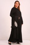 Siyah Büyük Beden Taş Detaylı Bürümcük Yelek Takım Elbise
