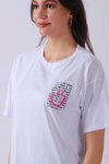 Beyaz Smile Emoji Baskılı Kısa Kollu T-shirt