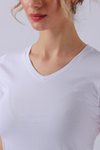 Beyaz V Yaka Basic Kısa Kollu T-shirt
