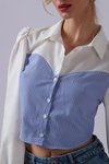 Mavi Beyaz Straplez Görünümlü Bluz Gömlek